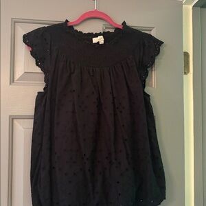 LOFT Black Eyelet Cap Sleeve Blouse
